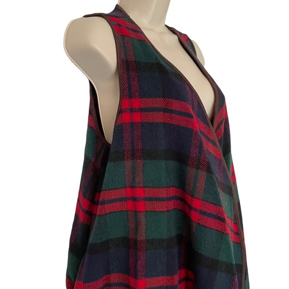 Davi & Dani Plaid Wrap Cardigan Womens Red Green Blue Open Front Sleeveless Sz S - Picture 10 of 14